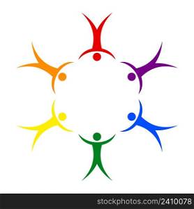 LGBT pride people in a circle holding hands symbol of sexual freedom in relationships, vector sign of gay pride and love for each other