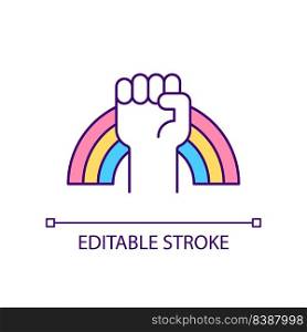 LGBT pride RGB color icon. Fighting for LGBTQ rights. Movement and organizations. Activism. Isolated vector illustration. Simple filled line drawing. Editable stroke. Arial font used. LGBT pride RGB color icon