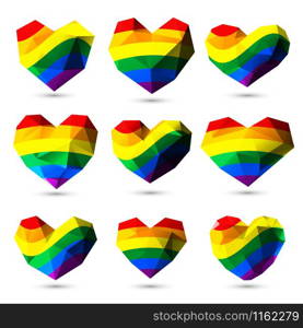 LGBT rainbow colored gem hearts for Valetines Day for gay pride