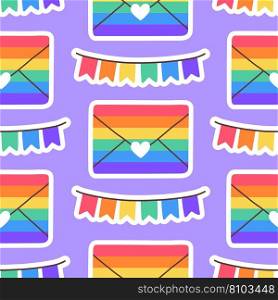 LGBT seamless pattern. Symbol of the LGBT community. Set of LGBT pride or Rainbow elements in various shapes design. Human rights and gender equity symbol. LGBT flag or Rainbow flag.