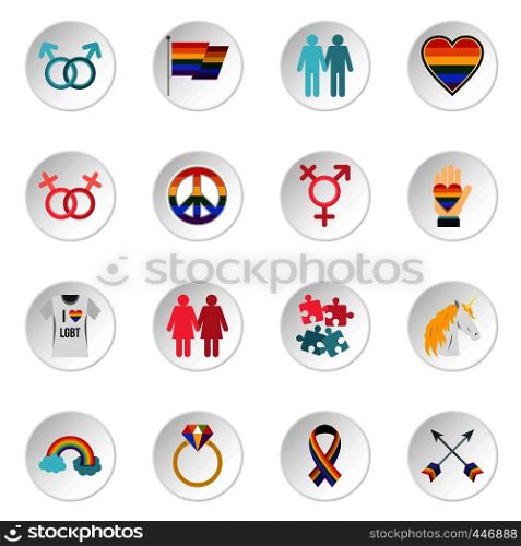 Lgbt set icons in flat style isolated on white background. Lgbt set flat icons