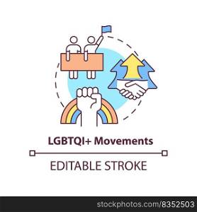 Lgbtqi movements concept icon. Organization and civil society. LGBT program abstract idea thin line illustration. Isolated outline drawing. Editable stroke. Arial, Myriad Pro-Bold fonts used. Lgbtqi movements concept icon