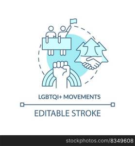 Lgbtqi movements turquoise concept icon. Organization and civil society. LGBT program abstract idea thin line illustration. Isolated outline drawing. Editable stroke. Arial, Myriad Pro-Bold fonts used. Lgbtqi movements turquoise concept icon