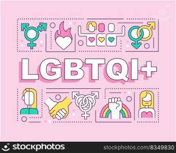 LGBTQI word concepts pink banner. Community. Gender identity. Infographics with editable icons on color background. Isolated typography. Vector illustration with text. Arial-Black font used. LGBTQI word concepts pink banner