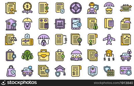 Liability icons set. Outline set of liability vector icons thin line color flat isolated on white. Liability icons set line color vector
