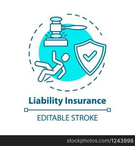Liability insurance concept icon. Legal claim for accident damage. Lawsuit for incident. Compensation idea thin line illustration. Vector isolated outline RGB color drawing. Editable stroke