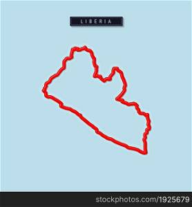 Liberia bold outline map. Glossy red border with soft shadow. Country name plate. Vector illustration.. Liberia bold outline map. Vector illustration