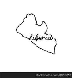 Liberia outline map with the handwritten country name. Continuous line drawing of patriotic home sign. A love for a small homeland. T-shirt print idea. Vector illustration.. Liberia outline map with the handwritten country name. Continuous line drawing of patriotic home sign