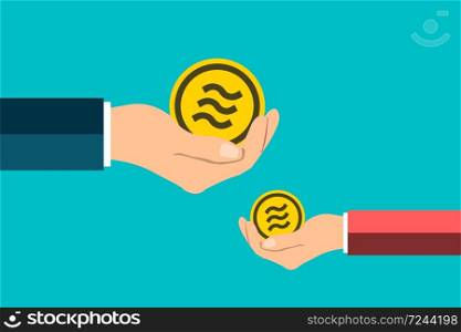 Libra coin hand holding.Give a medal bitcoin,Vector Illustration EPS.10