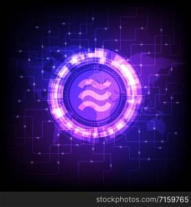 Libra coin symbol with futuristic HUD interface, new digital currency