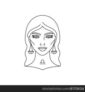 Libra zodiac sign in line art style on white background
