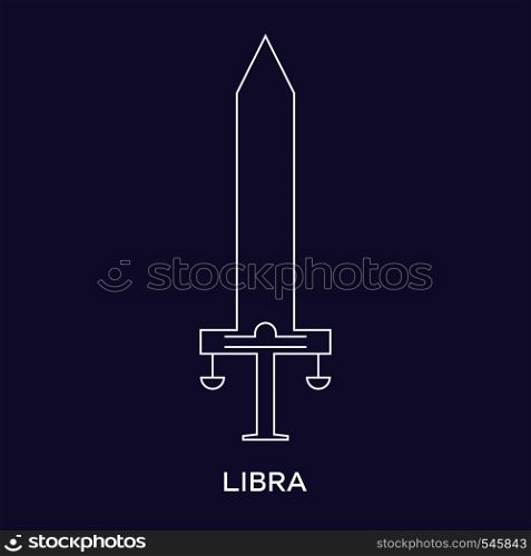 Libra zodiac sign. Line style icon of zodiacal weapon sword. One of 12 zodiac weapons. Astrological, horoscope sign. Clean and modern vector illustration for design, web.
