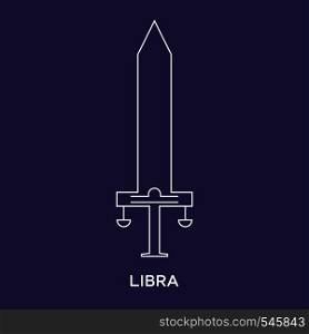 Libra zodiac sign. Line style icon of zodiacal weapon sword. One of 12 zodiac weapons. Astrological, horoscope sign. Clean and modern vector illustration for design, web.