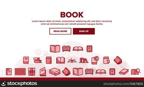 Library Book Landing Web Page Header Banner Template Vector. Opened And Closed Publishing Book For Education And Reading Linear Pictograms. Literature Bookstore Illustration. Library Book Landing Header Vector