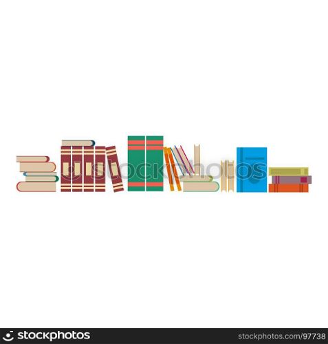 Library books vector illustration background. Flat shelf literature education study design. School bookcase icon university bookshelf learn knowledge