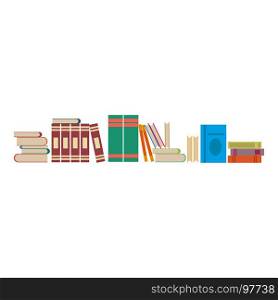 Library books vector illustration background. Flat shelf literature education study design. School bookcase icon university bookshelf learn knowledge