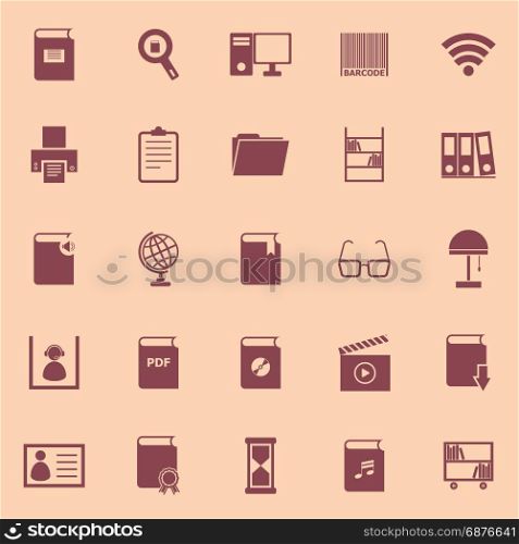 Library color icons on orange background, stock vector