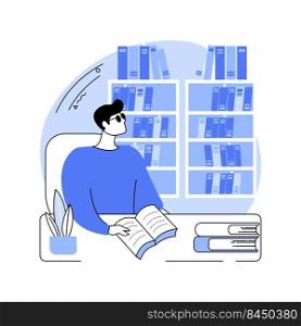 Library facilities isolated cartoon vector illustrations. Blind boy reading book in library, disability people educational process, preparing for college classes, student life vector cartoon.. Library facilities isolated cartoon vector illustrations.