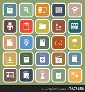 Library flat icons on green background, stock vector