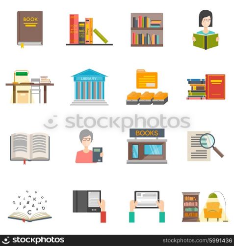 Library icons set. Library icons set with flat books and e-books isolated vector illustration
