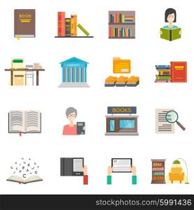 Library icons set. Library icons set with flat books and e-books isolated vector illustration