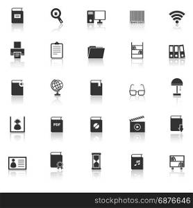 Library icons with reflect on white background, stock vector