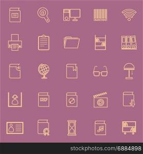 Library line color icons on purple background, stock vector
