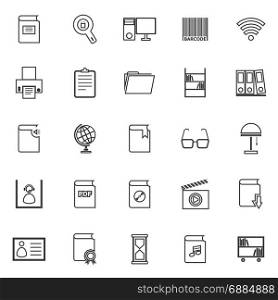 Library line icons on white background, stock vector