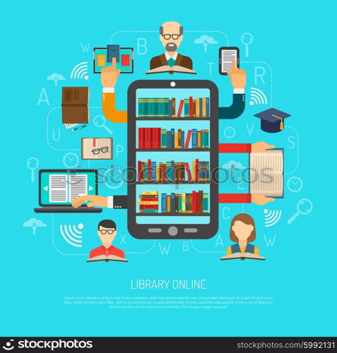 Library Online Cocept Layout Chart Print . Online library access choosing reading layout flowchart schema flat banner with electronic books and devices vector illustration