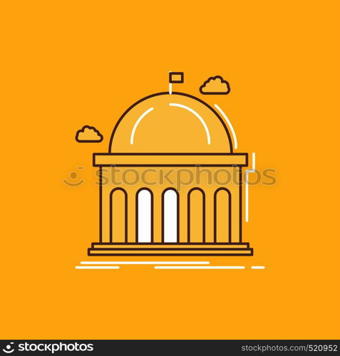 Library, school, education, learning, university Flat Line Filled Icon. Beautiful Logo button over yellow background for UI and UX, website or mobile application. Vector EPS10 Abstract Template background