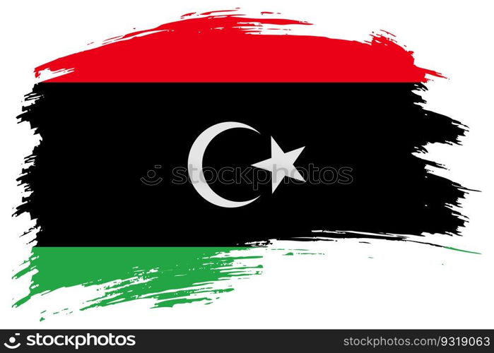 Libya brush stroke flag vector background. Hand drawn grunge style Libyan painted isolated banner.. Libya brush stroke flag vector background. Hand drawn grunge style Libyan isolated banner