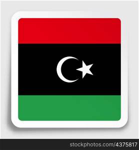 Libya flag icon on paper square sticker with shadow. Button for mobile application or web. Vector