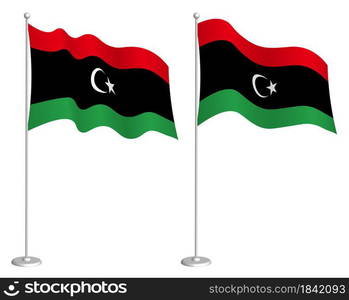 Libya flag in static position and in motion, fluttering in wind in exact colors and sizes, on white background