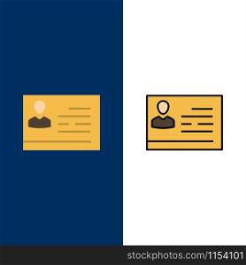 License To Work, License, Card, Identity Card, Id Icons. Flat and Line Filled Icon Set Vector Blue Background