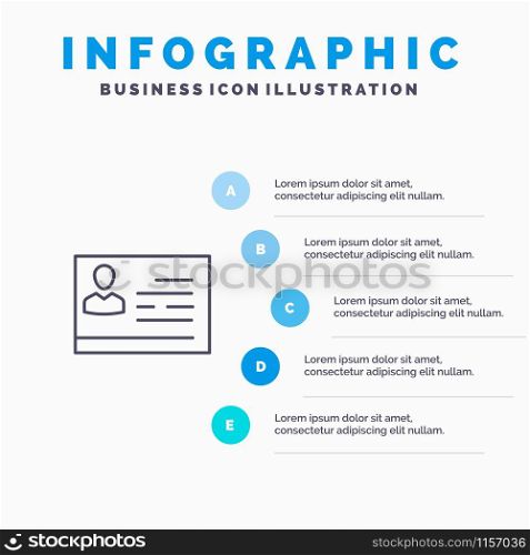 License To Work, License, Card, Identity Card, Id Line icon with 5 steps presentation infographics Background