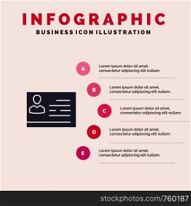 License To Work, License, Card, Identity Card, Id Solid Icon Infographics 5 Steps Presentation Background