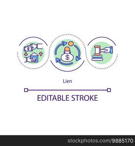 Lien concept icon. Loans for individual apartments improvement idea thin line illustration. Charging upon property for debt satisfaction. Vector isolated outline RGB color drawing. Editable stroke. Lien concept icon