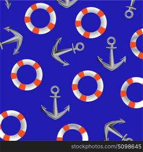 Life buoy and anchor. Anchor and life buoy on turn blue background is insulated