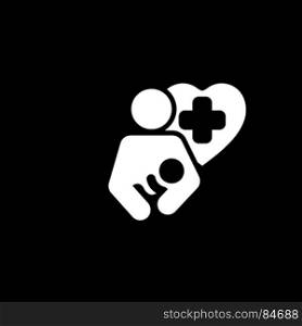 Life Care Icon. Flat Design.. Life Care Icon. Flat Design. Isolated Illustration. Mother holding a newborn baby and a Heart with cross in behind.