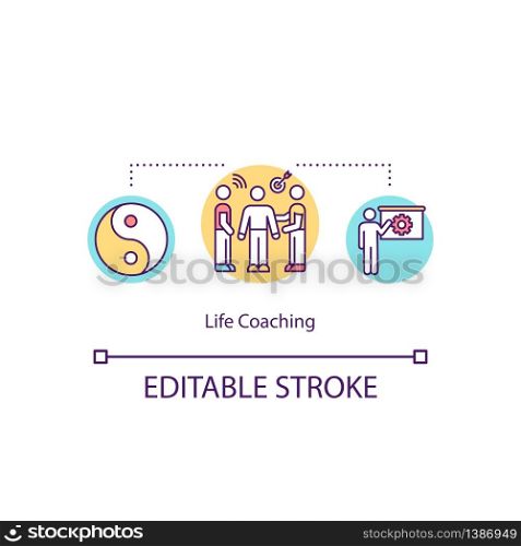 Life coaching concept icon. Advice on career and life balance. Expert training. Consultant for personal growth idea thin line illustration. Vector isolated outline RGB color drawing. Editable stroke. Life coaching concept icon