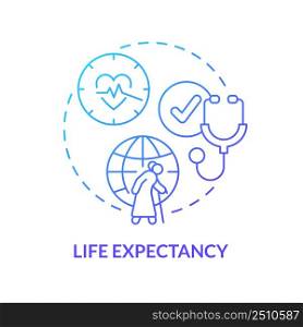 Life expectancy blue gradient concept icon. Social protection. Measure of human development abstract idea thin line illustration. Isolated outline drawing. Myriad Pro-Bold font used. Life expectancy blue gradient concept icon