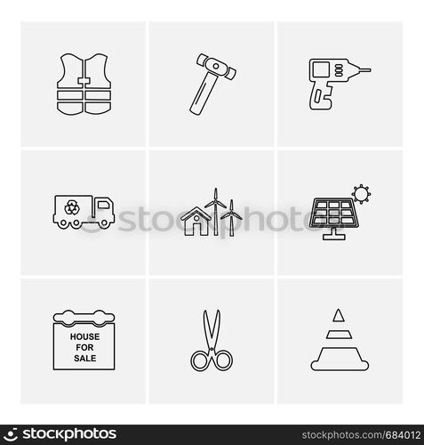 life guard , hammer , cone , house for sale , hardware , tools , constructions , labour , icon, vector, design, flat, collection, style, creative, icons , wrench , work ,