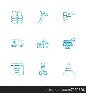 life guard , hammer , cone , house for sale , hardware , tools , constructions , labour , icon, vector, design, flat, collection, style, creative, icons , wrench , work ,