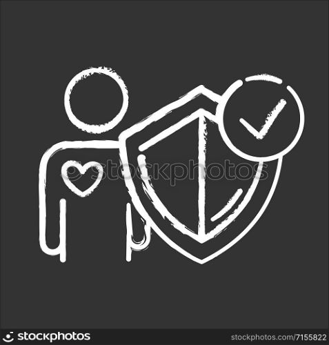 Life insurance chalk icon. Investment in personal healthcare. Protection, secure living. Paying for safety. Social coverage. Safeguard, immunity. Health aid. Isolated vector chalkboard illustration