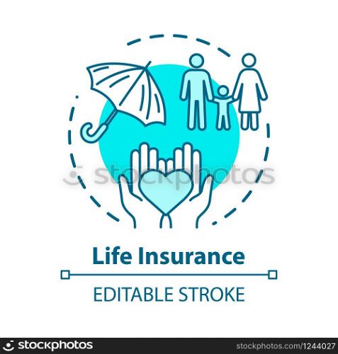 Life insurance concept icon. Lifestyle support. Healthcare investment for child. Family security idea thin line illustration. Vector isolated outline RGB color drawing. Editable stroke