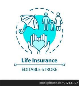 Life insurance concept icon. Lifestyle support. Healthcare investment for child. Family security idea thin line illustration. Vector isolated outline RGB color drawing. Editable stroke