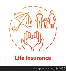 Life insurance concept icon. Young couple support. Parent healthcare investment for child. Personal mortgage. Family security idea thin line illustration. Vector isolated outline RGB color drawing
