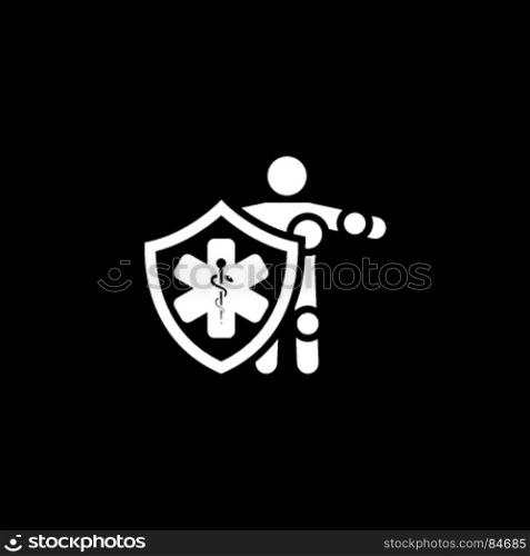 Life Insurance Icon. Flat Design.. Life Insurance Icon. Flat Design. Isolated Illustration. Man standing behind the shield with star of life.