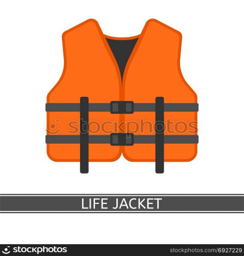 Life Jacket Isolated. Vector illustration of orange life jacket isolated on white background, flat style.