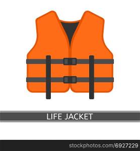 Life Jacket Isolated. Vector illustration of orange life jacket isolated on white background, flat style.
